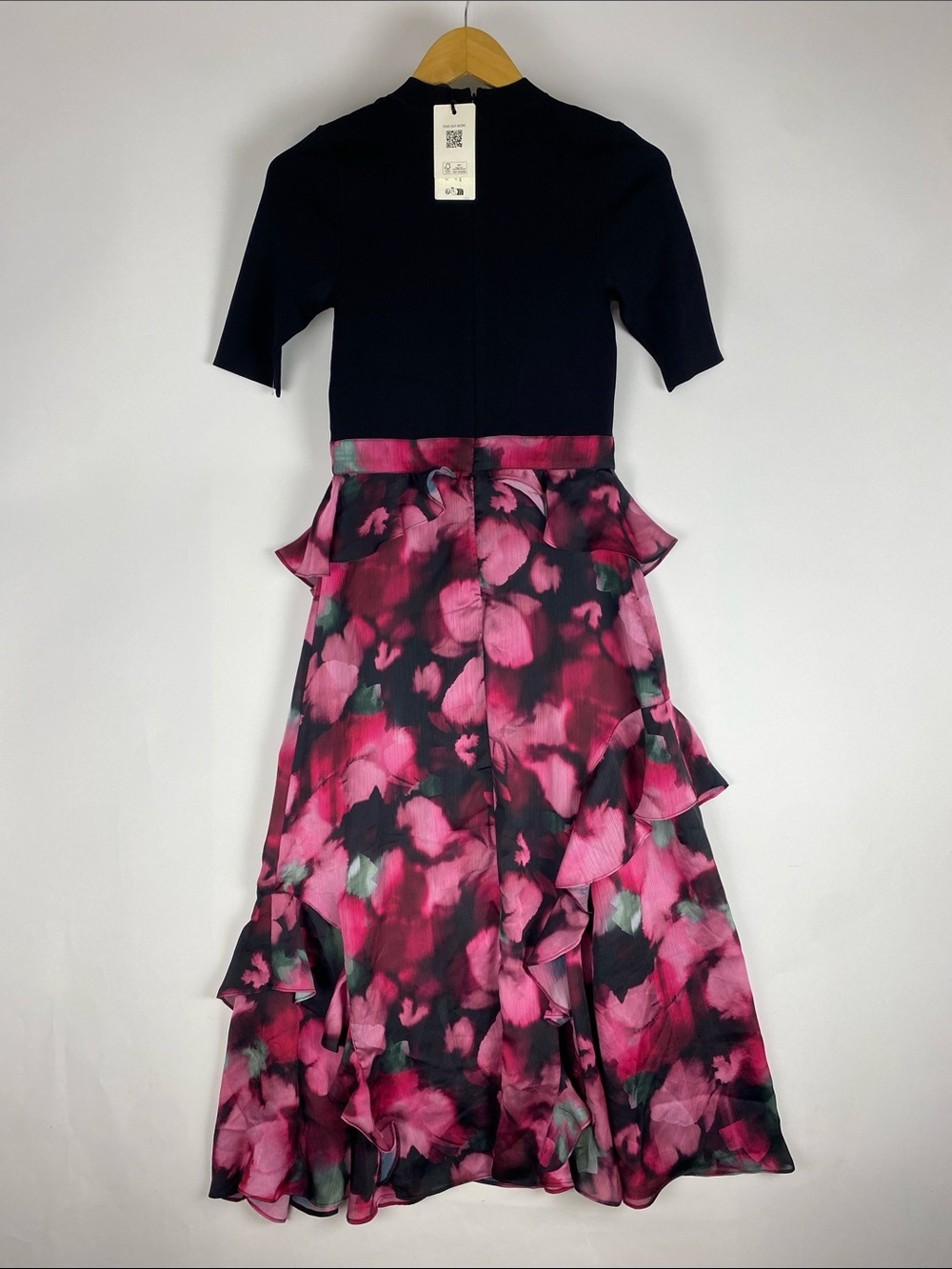 New Ted Baker Darciia Fitted KnitBodice Dress with Ruffle Skirt Women's 2 Black